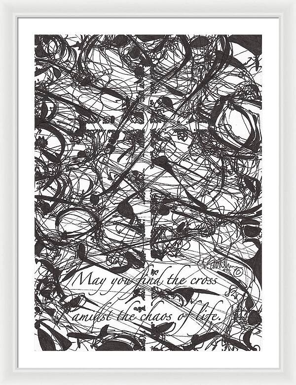 Chaos Order Cross 22 - Black and White - Framed Print