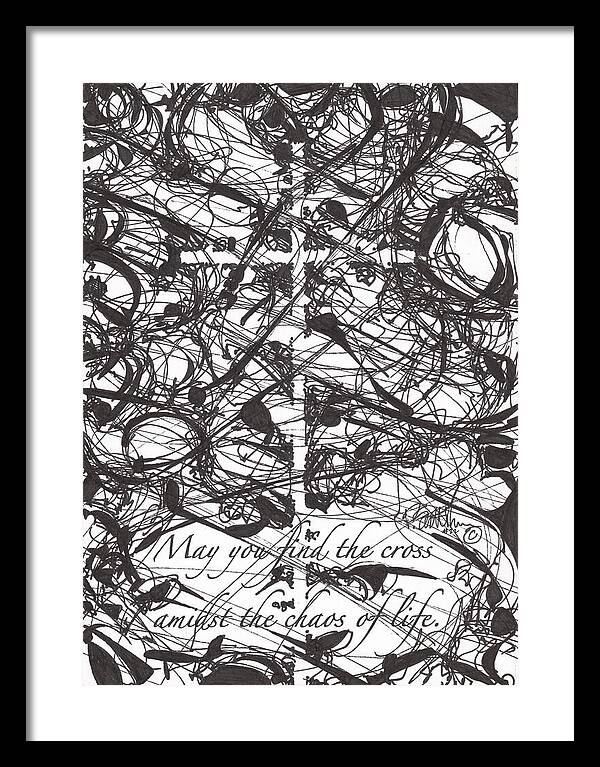 Chaos Order Cross 22 - Black and White - Framed Print