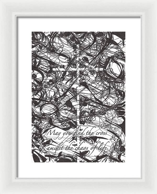 Chaos Order Cross 22 - Black and White - Framed Print