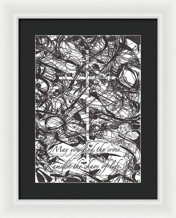Chaos Order Cross 22 - Black and White - Framed Print