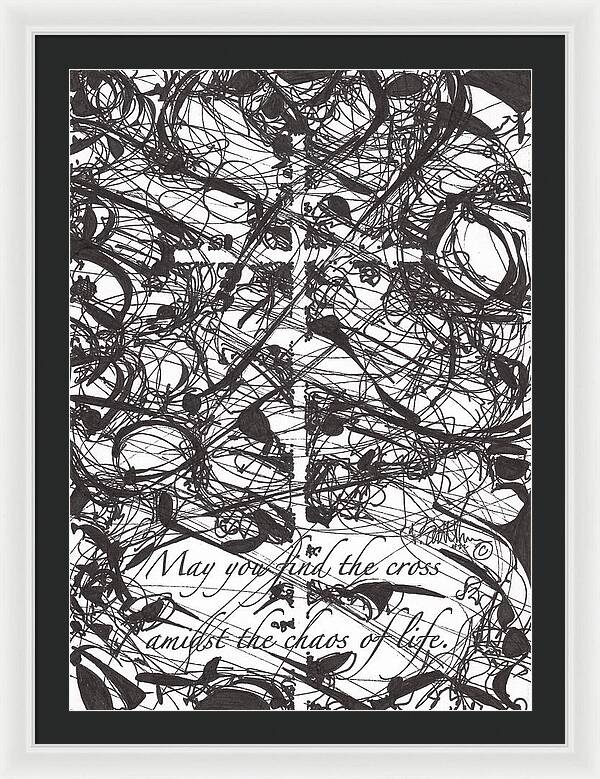 Chaos Order Cross 22 - Black and White - Framed Print