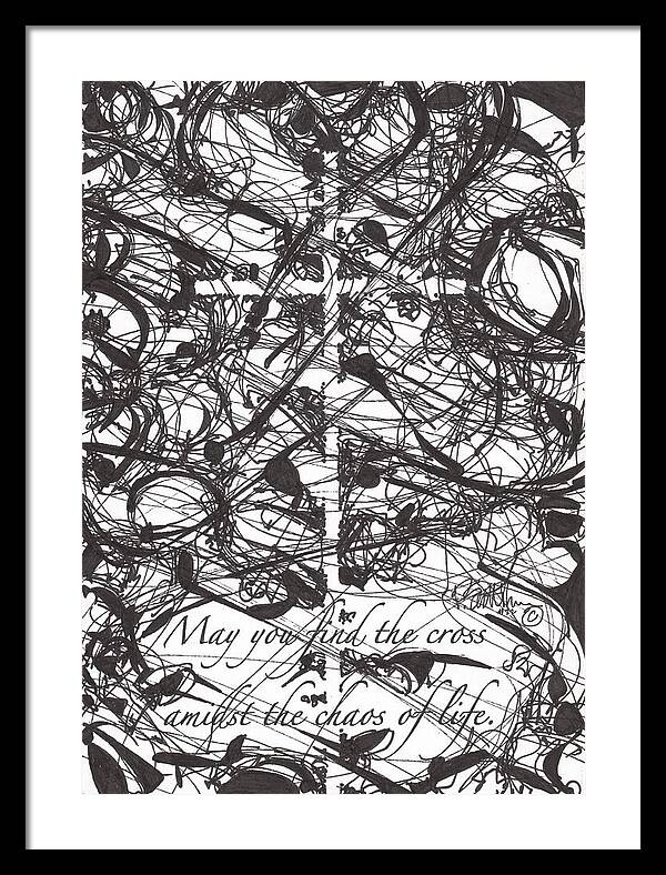 Chaos Order Cross 22 - Black and White - Framed Print