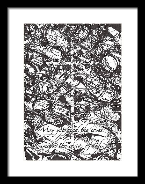 Chaos Order Cross 22 - Black and White - Framed Print