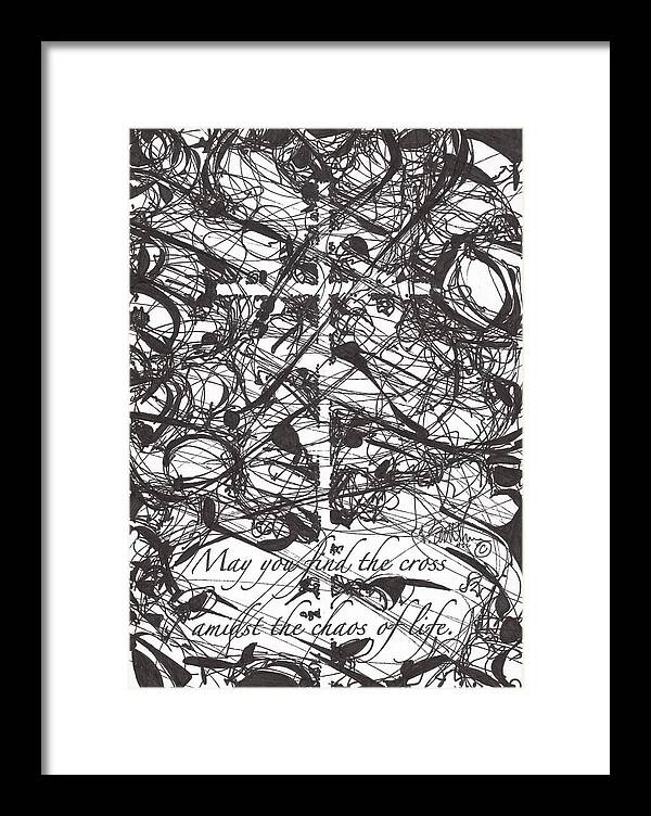 Chaos Order Cross 22 - Black and White - Framed Print