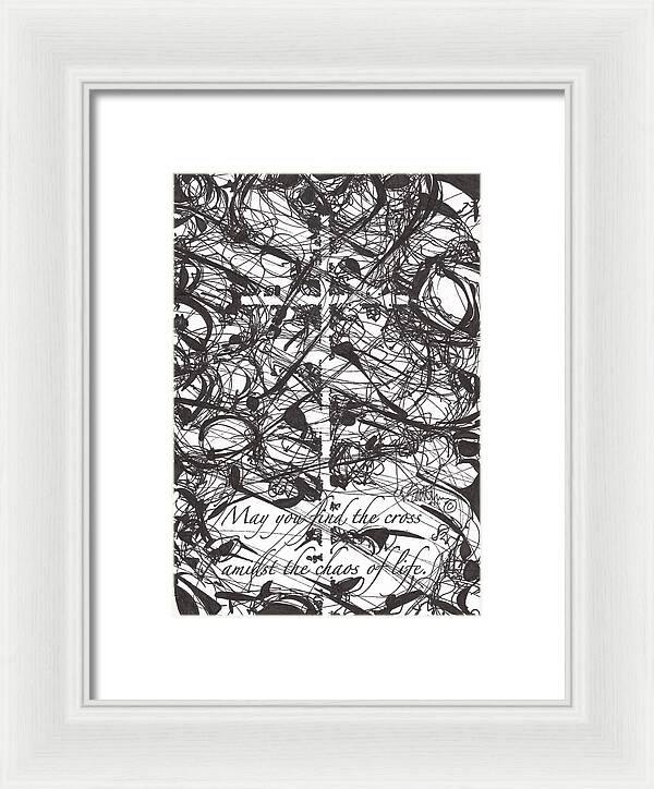 Chaos Order Cross 22 - Black and White - Framed Print