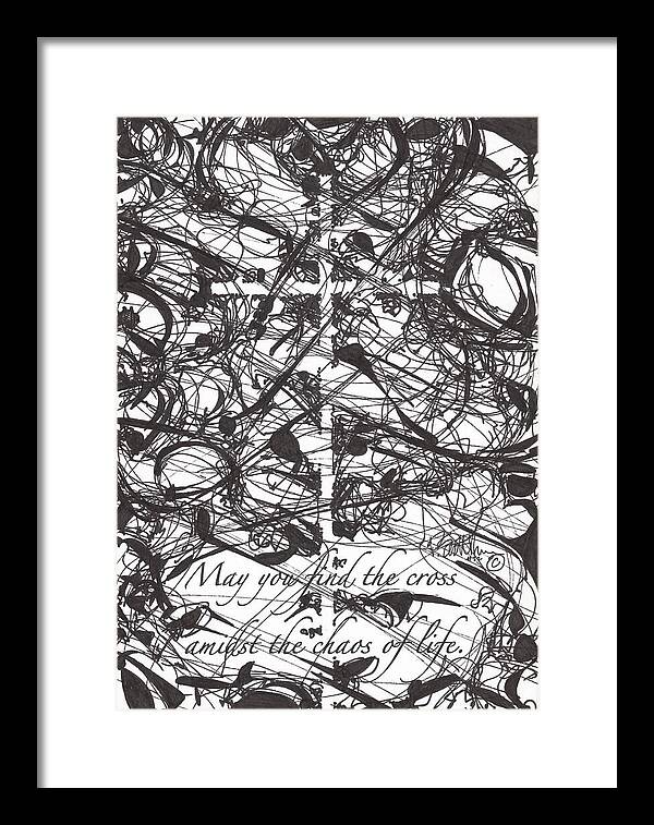 Chaos Order Cross 22 - Black and White - Framed Print