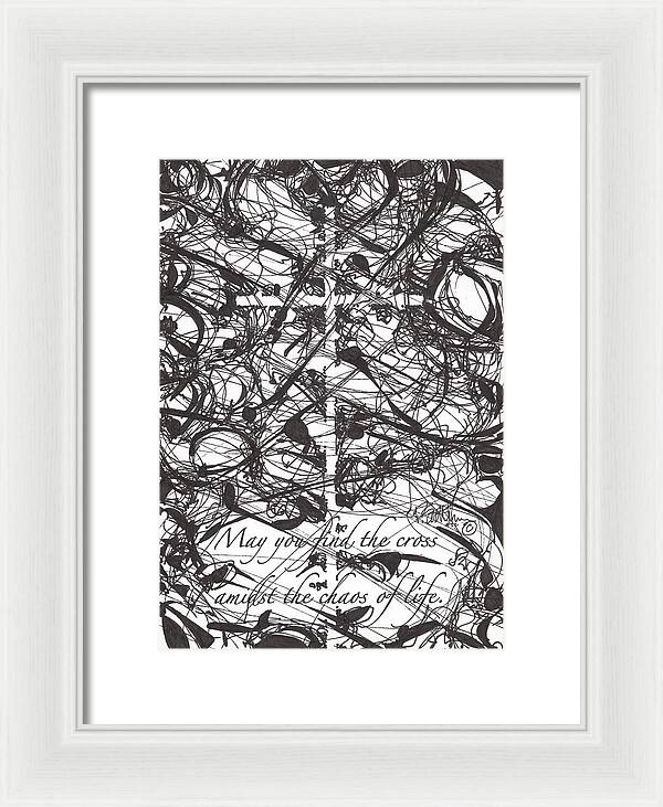 Chaos Order Cross 22 - Black and White - Framed Print