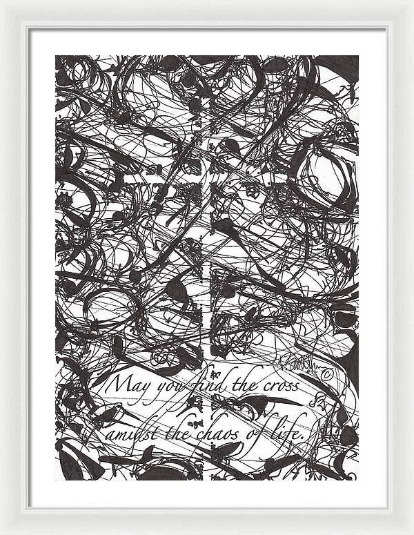 Chaos Order Cross 22 - Black and White - Framed Print