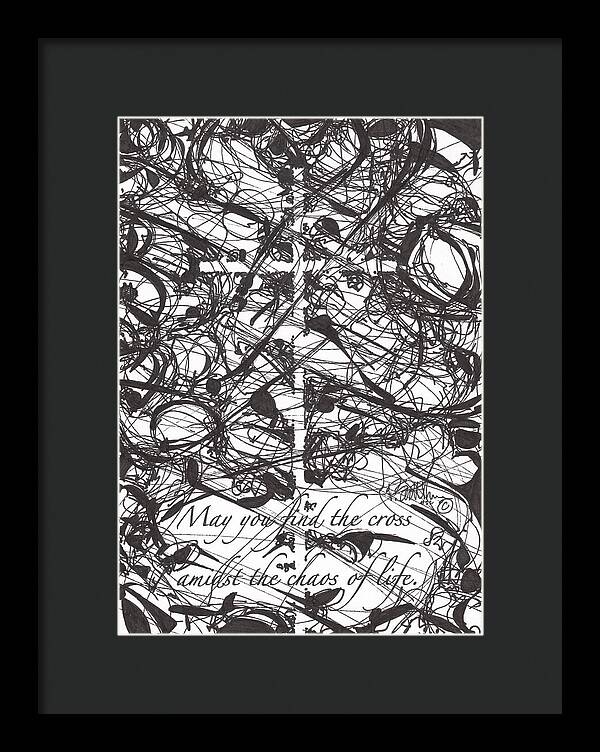 Chaos Order Cross 22 - Black and White - Framed Print