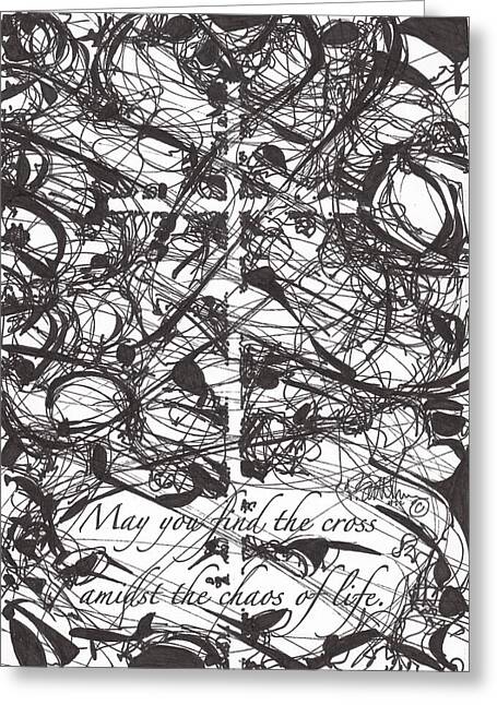 Chaos Order Cross 22 - Black and White - Greeting Card