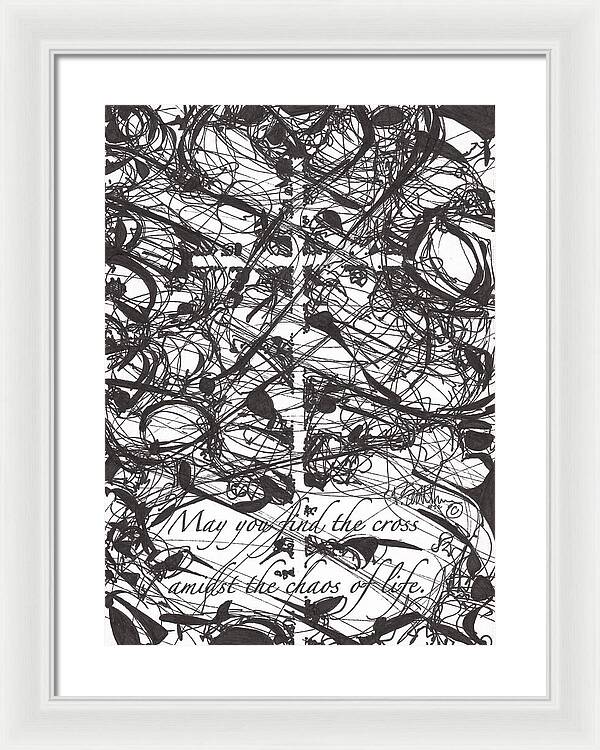 Chaos Order Cross 22 - Black and White - Framed Print