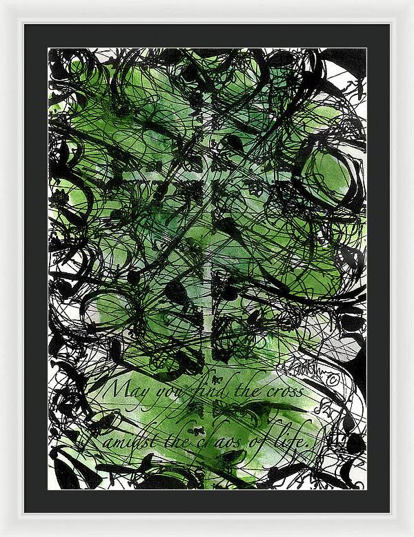 Chaos Order Cross 22 - Joyful Green - Framed Print