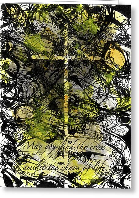 Chaos Order Cross 22 - Luminous Yellow - Greeting Card