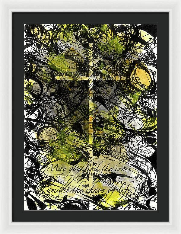 Chaos Order Cross 22 - Luminous Yellow - Framed Print