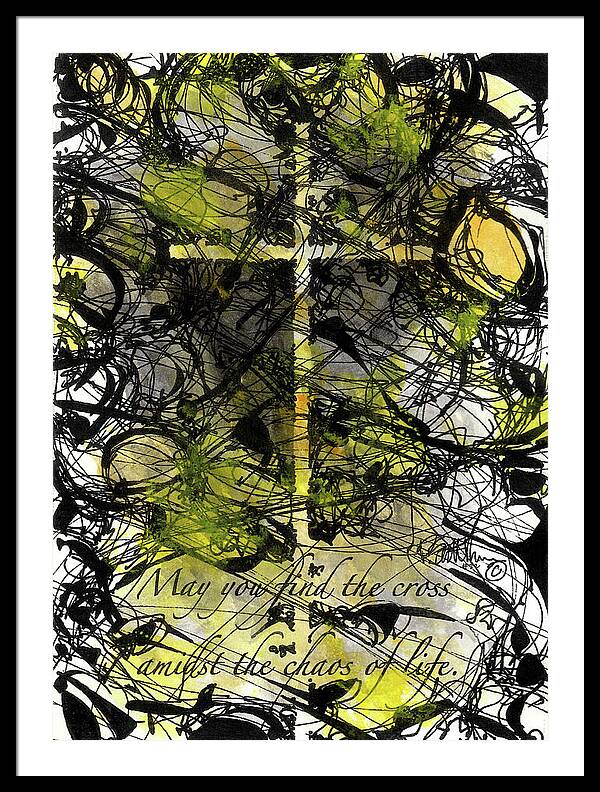 Chaos Order Cross 22 - Luminous Yellow - Framed Print