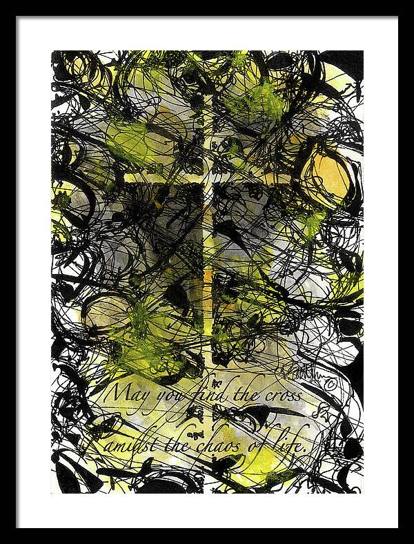 Chaos Order Cross 22 - Luminous Yellow - Framed Print