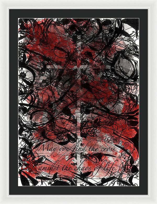 Chaos Order Cross 22 - Sorrowful Red - Framed Print