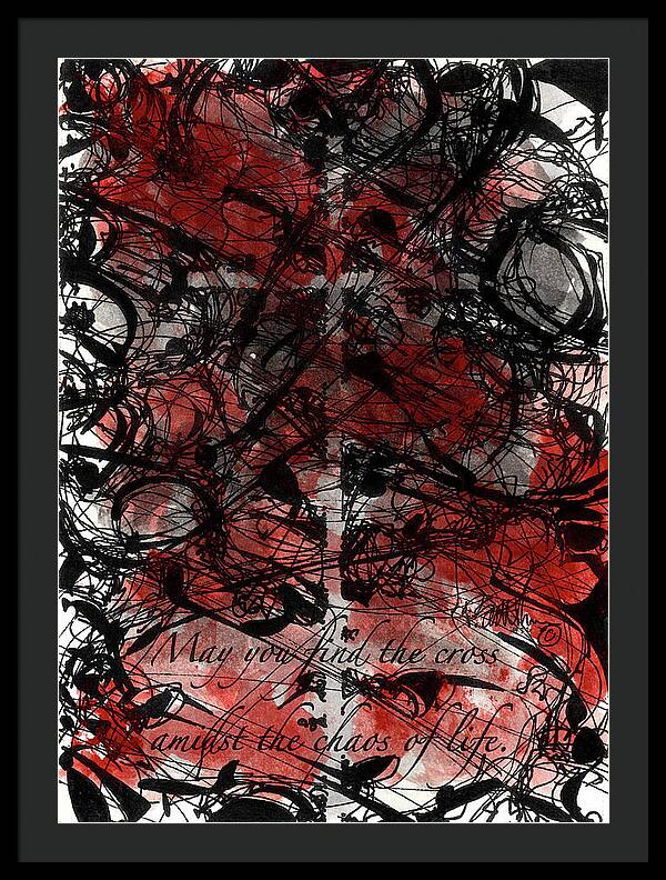 Chaos Order Cross 22 - Sorrowful Red - Framed Print