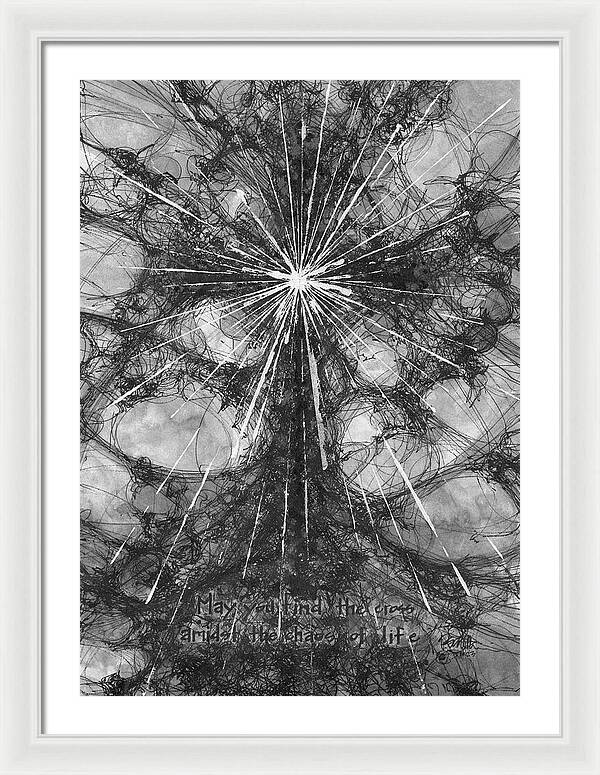 Chaos Order Cross 23 - Black and White - Framed Print