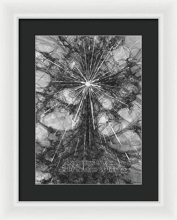 Chaos Order Cross 23 - Black and White - Framed Print