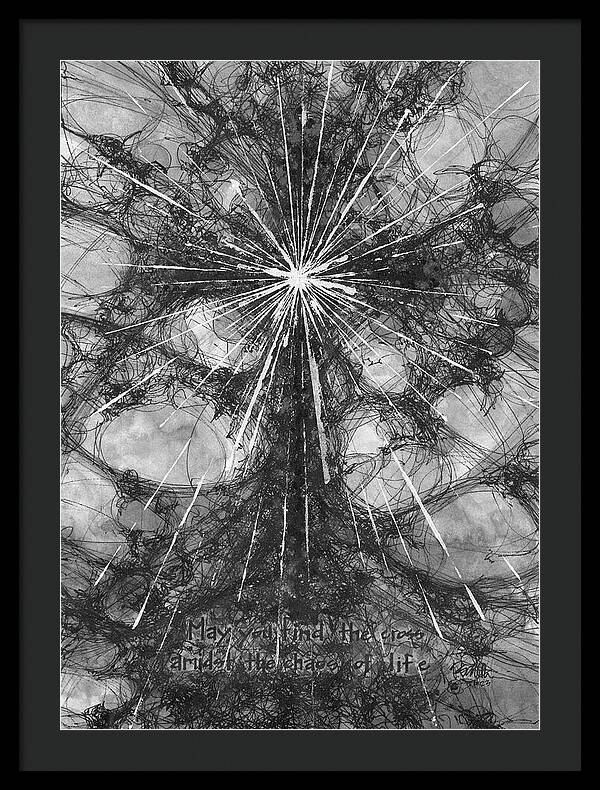 Chaos Order Cross 23 - Black and White - Framed Print