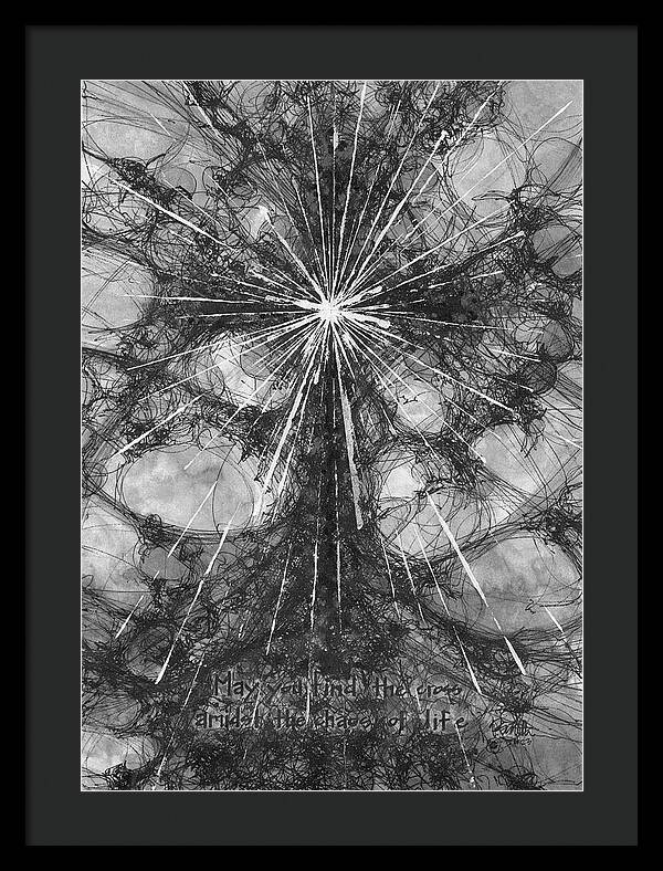 Chaos Order Cross 23 - Black and White - Framed Print