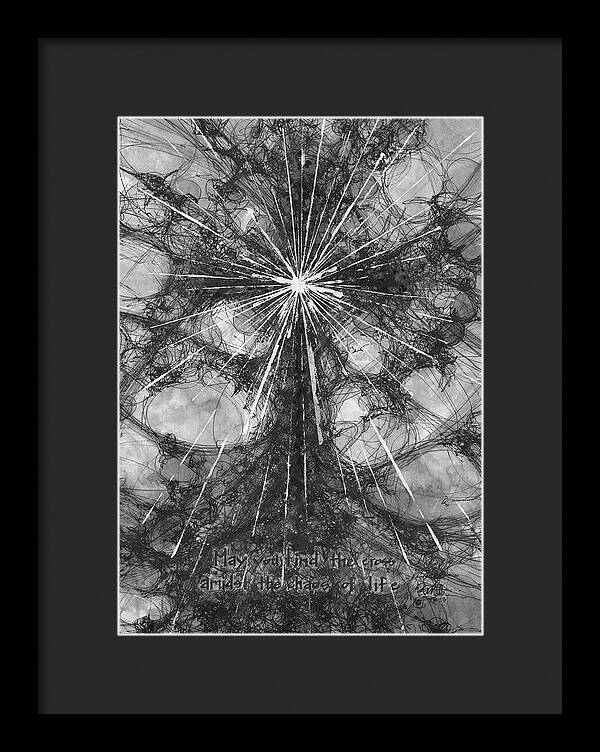 Chaos Order Cross 23 - Black and White - Framed Print