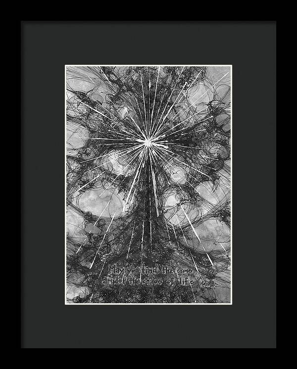Chaos Order Cross 23 - Black and White - Framed Print