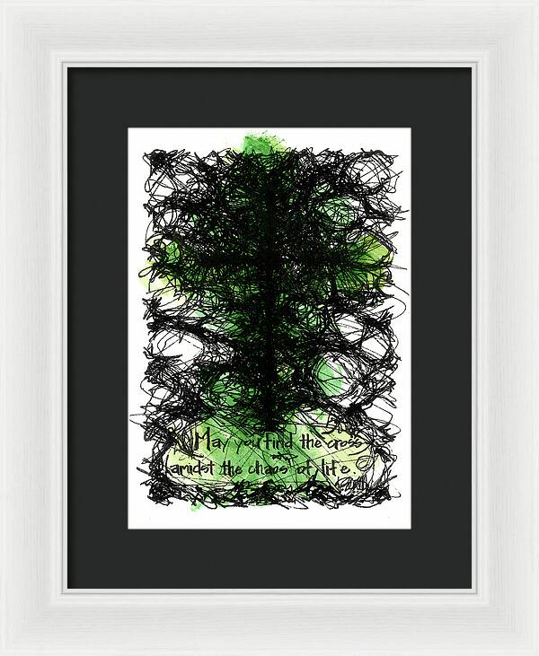 Chaos Order Cross 08 - Joyful Green - Framed Print