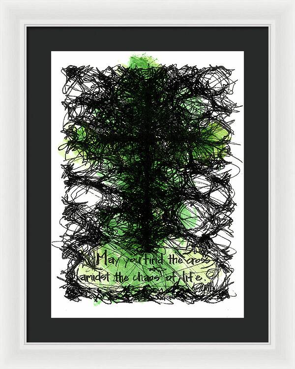 Chaos Order Cross 08 - Joyful Green - Framed Print