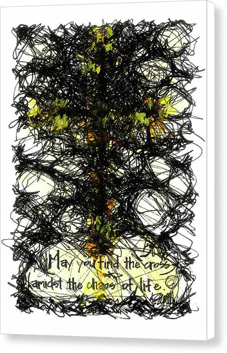 Chaos Order Cross 08 - Luminous Yellow - Canvas Print