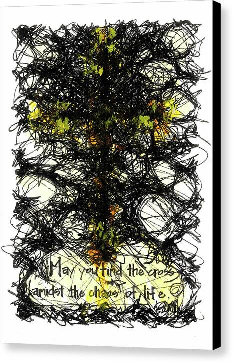 Chaos Order Cross 08 - Luminous Yellow - Canvas Print