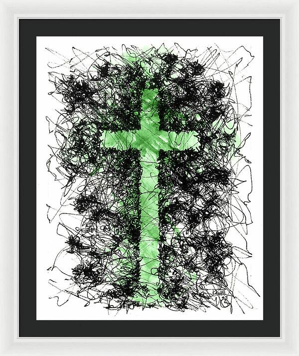 Chaos Order Cross 09 - Joyful Green - Framed Print