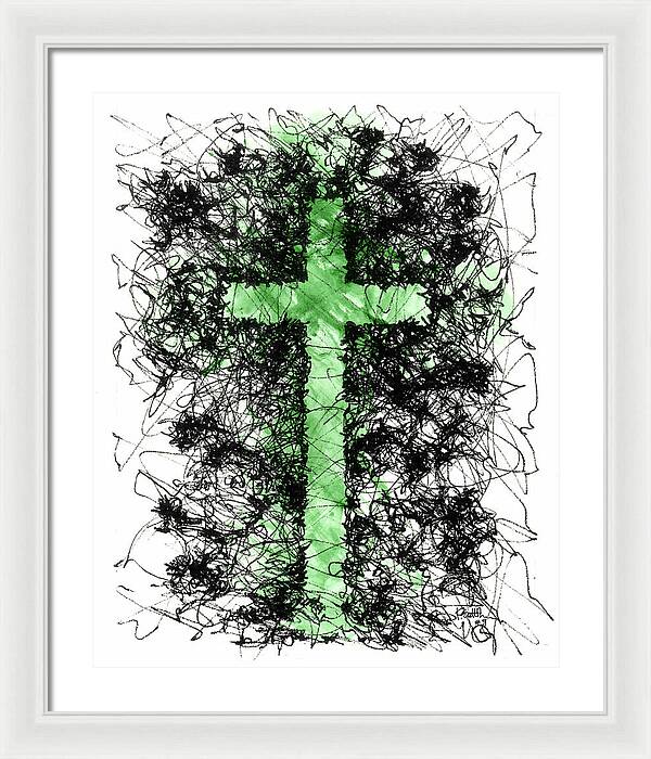 Chaos Order Cross 09 - Joyful Green - Framed Print