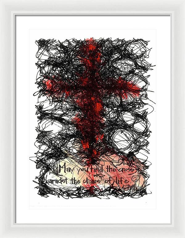 Chaos Order Cross 08 - Sorrowful Red - Framed Print