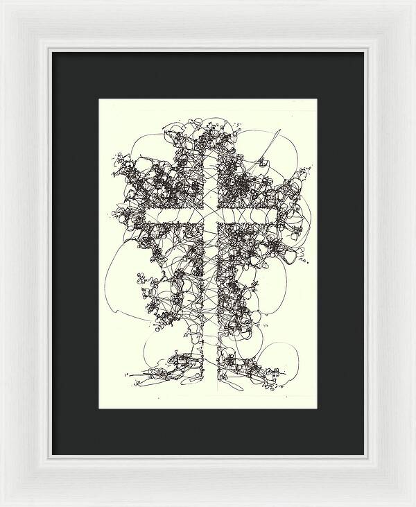 Chaos Order Cross 10 - Black and White - Framed Print