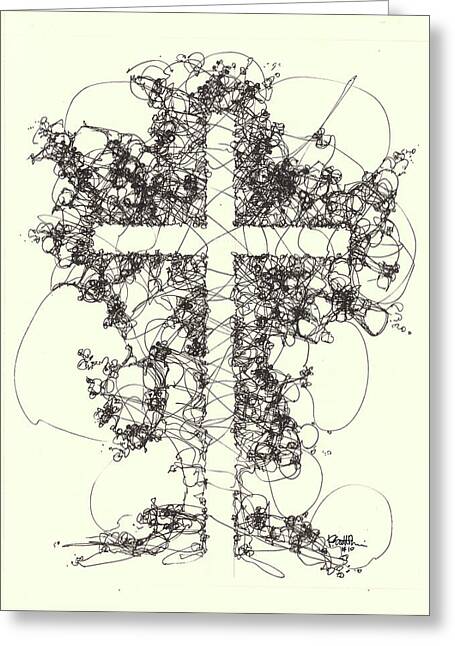 Chaos Order Cross 10 - Black and White - Greeting Card
