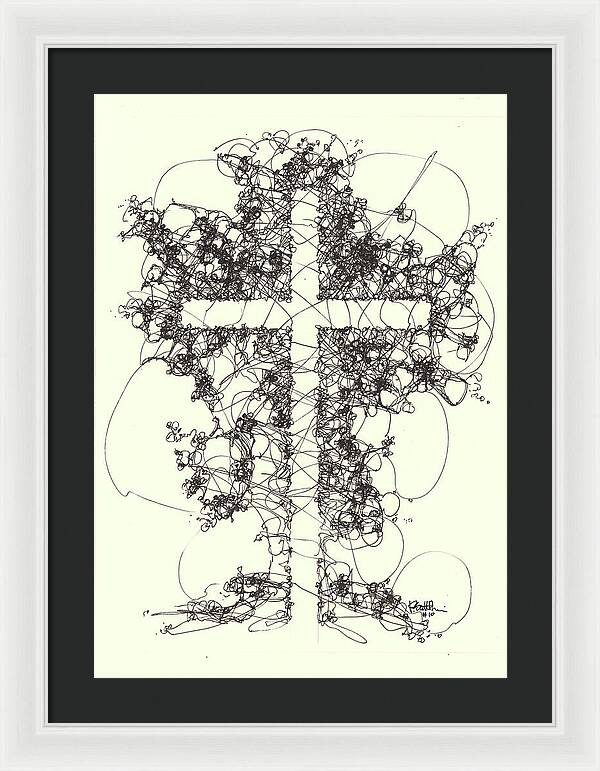 Chaos Order Cross 10 - Black and White - Framed Print