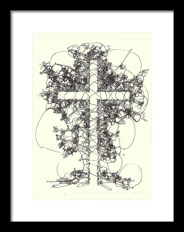 Chaos Order Cross 10 - Black and White - Framed Print