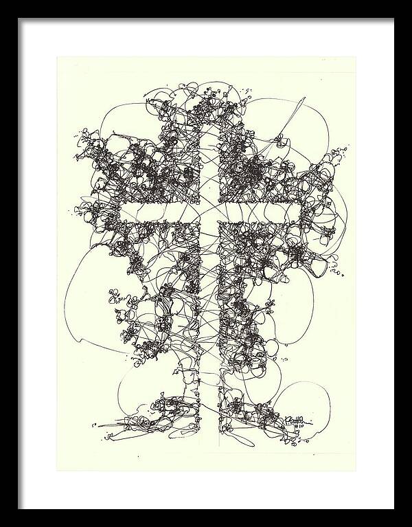 Chaos Order Cross 10 - Black and White - Framed Print