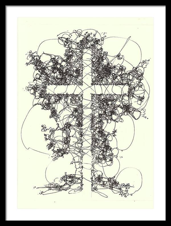 Chaos Order Cross 10 - Black and White - Framed Print