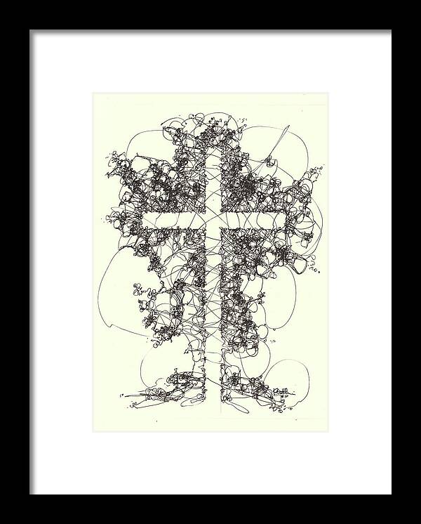 Chaos Order Cross 10 - Black and White - Framed Print