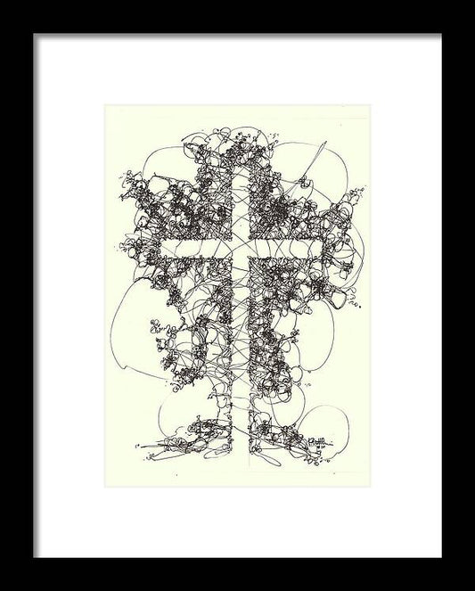 Chaos Order Cross 10 - Black and White - Framed Print