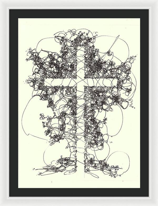 Chaos Order Cross 10 - Black and White - Framed Print