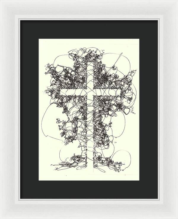 Chaos Order Cross 10 - Black and White - Framed Print