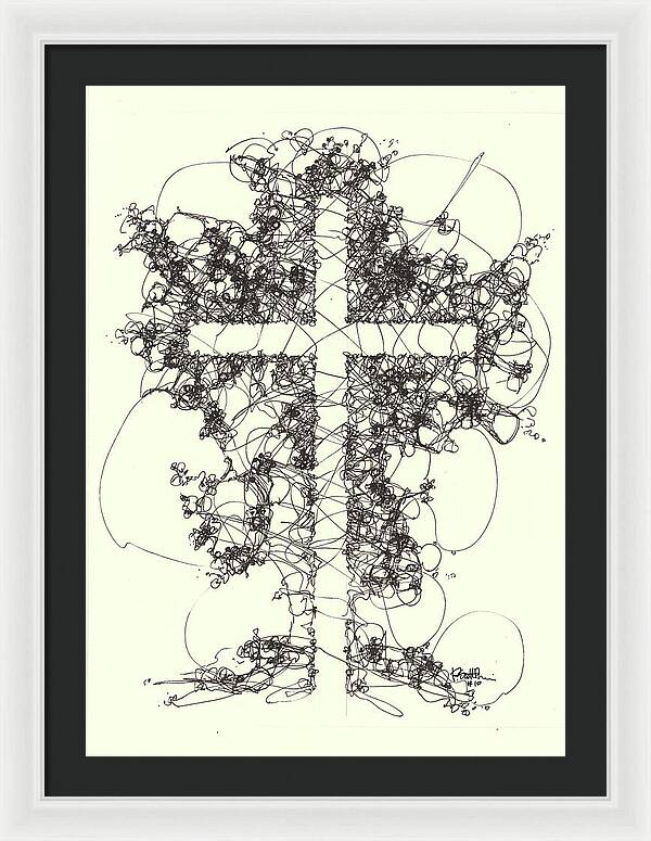 Chaos Order Cross 10 - Black and White - Framed Print