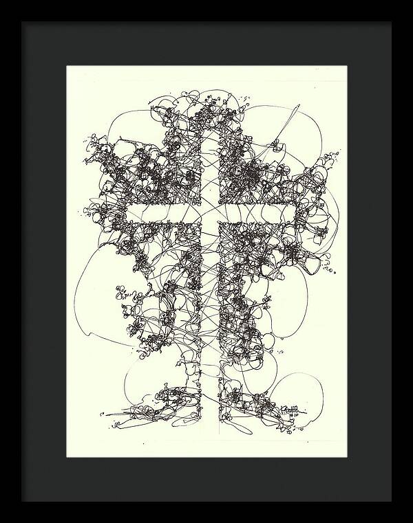 Chaos Order Cross 10 - Black and White - Framed Print