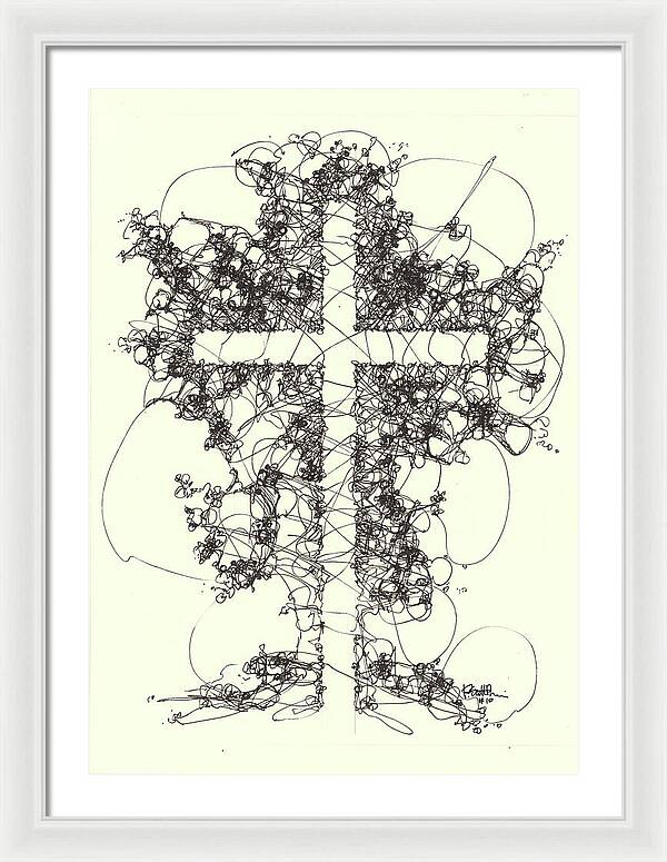 Chaos Order Cross 10 - Black and White - Framed Print