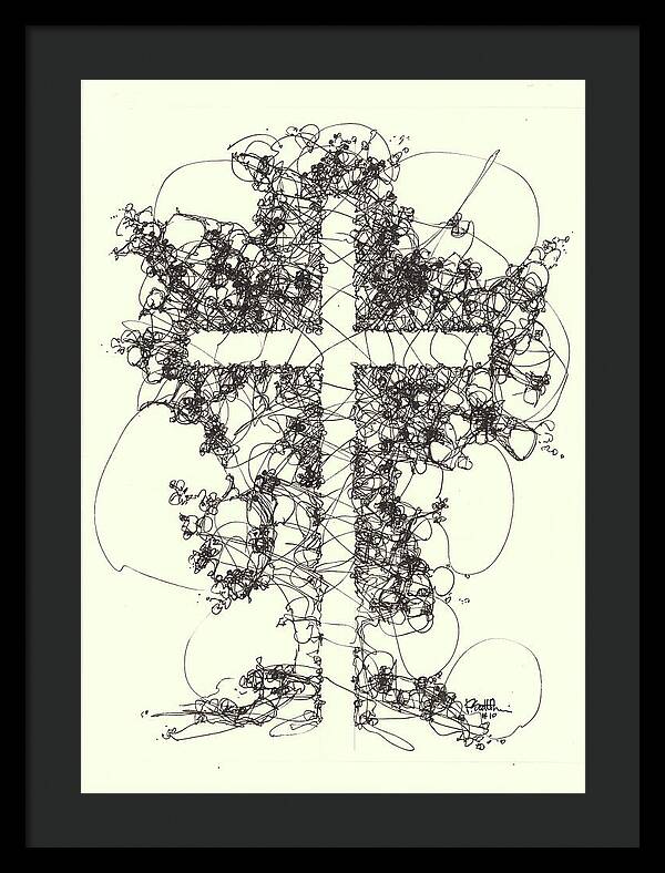 Chaos Order Cross 10 - Black and White - Framed Print