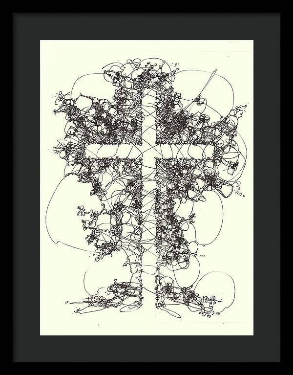 Chaos Order Cross 10 - Black and White - Framed Print